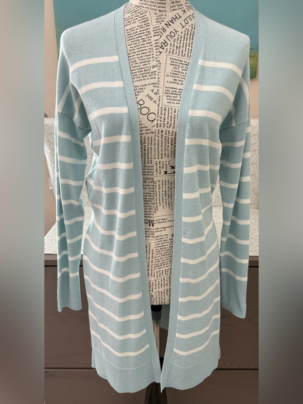 Women’s A New Day Cardigan Turquoise Cream 540896 Open Front Knit  Striped XS